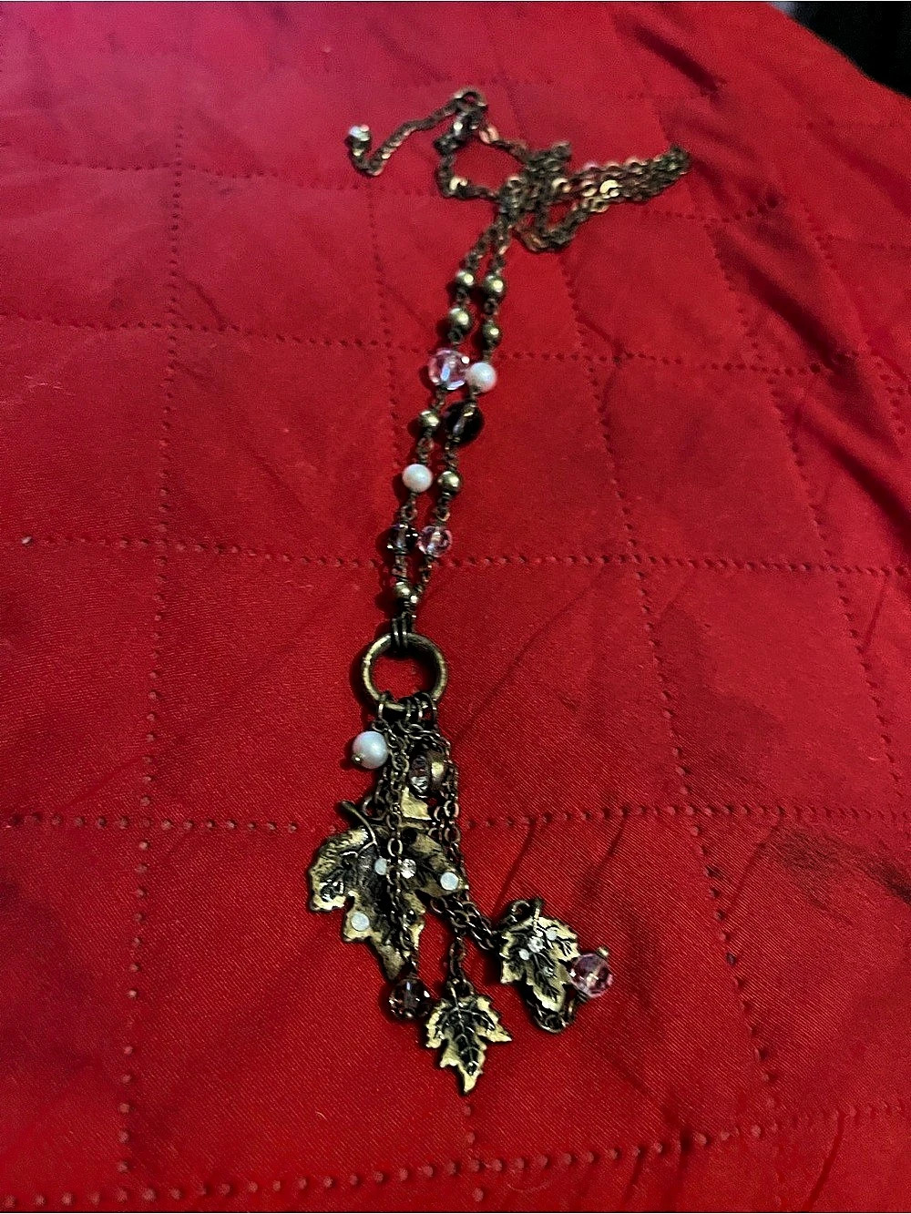 Arts & Crafts Charm Pendant Necklace in Gold & White